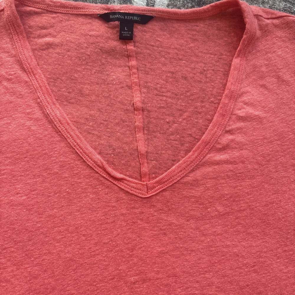 Banana Republic Linen V-Neck Tee Womens Size Large Orange Short Sleeve Oversized
